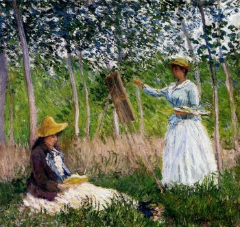 尅勞德 莫奈 In The Woods At Giverny - BlancheHoschede Monet At Her Easel With Suzanne Hoschede Reading